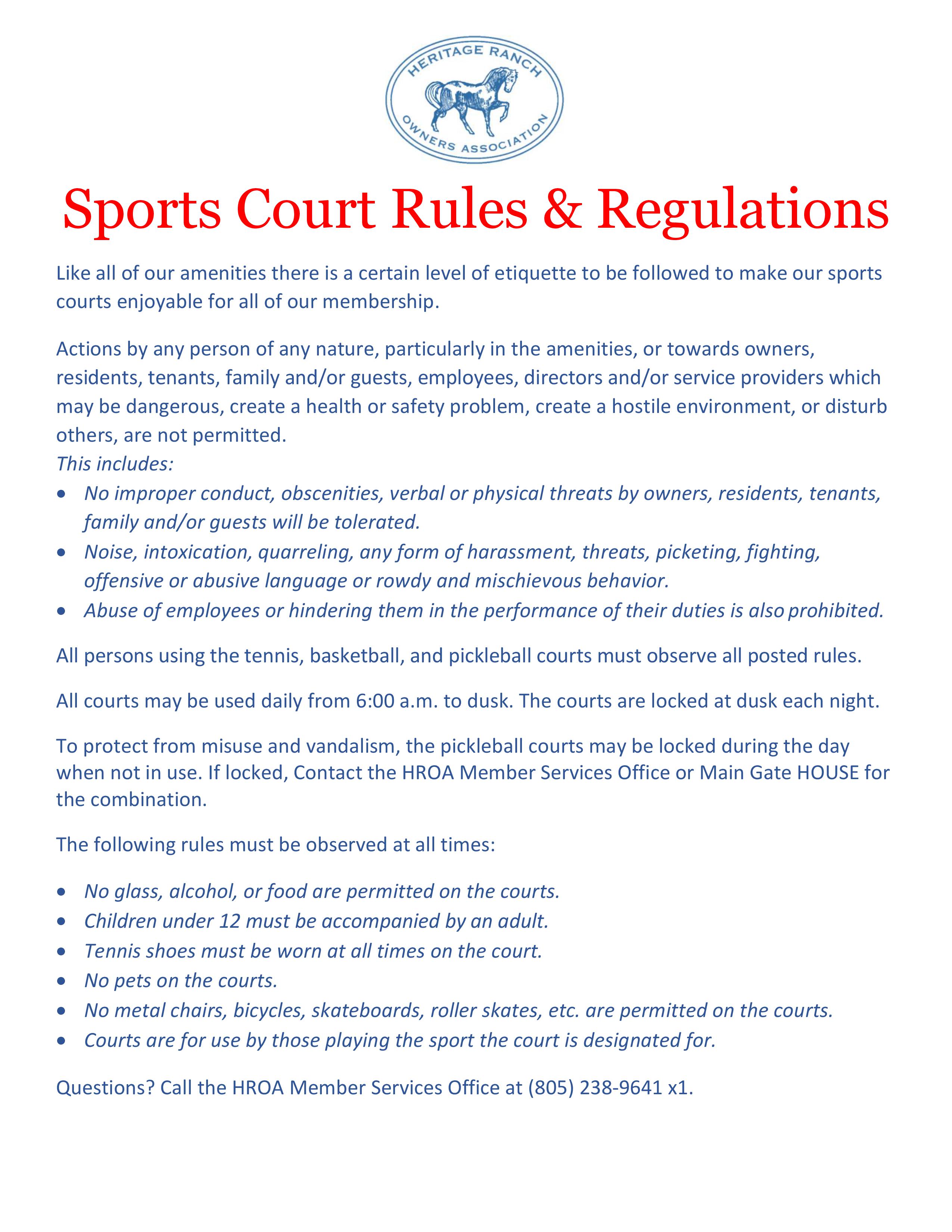 Sport Court Rules