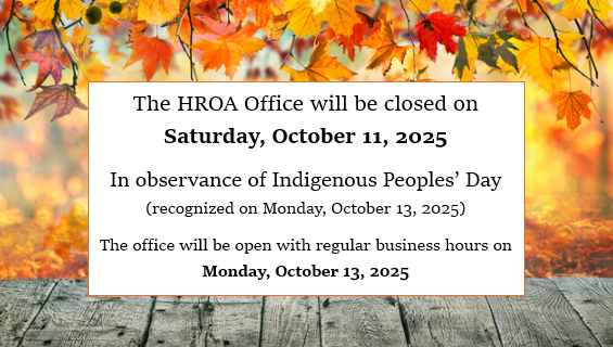 HROA Office Closed Oct 11 2025